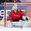 MOSCOW, RUSSIA - MAY 12: Norway's Lars Volden #31 goes down to play the puck during preliminary round action against the Czech Republic at the 2016 IIHF Ice Hockey World Championship. (Photo by Andre Ringuette/HHOF-IIHF Images)

